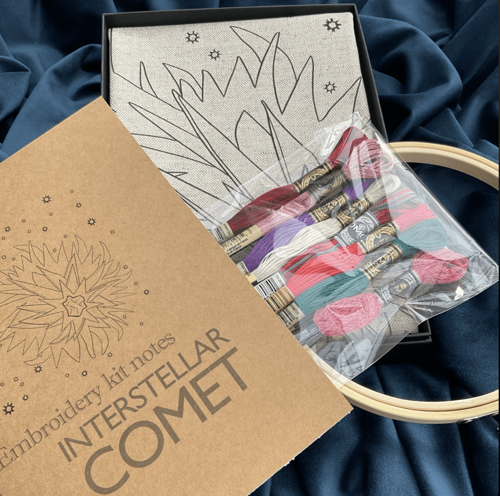 Discover the Interstellar Comet embroidery kit inspired by 3I/ATLAS by James Tovey