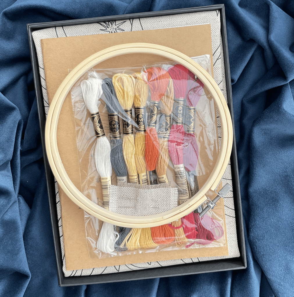 Learn embroidery with the pre printed Sun embroidery kit by James Tovey and create an unique custom work