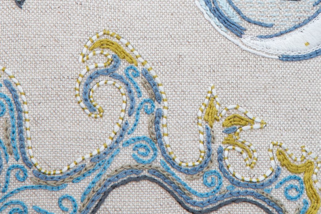 Worked example of embroidery stitches - couching stitch
