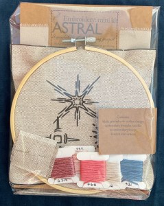 Learn embroidery with space inspired how to kit - a unique beautiful star inspired design in blues and pinks