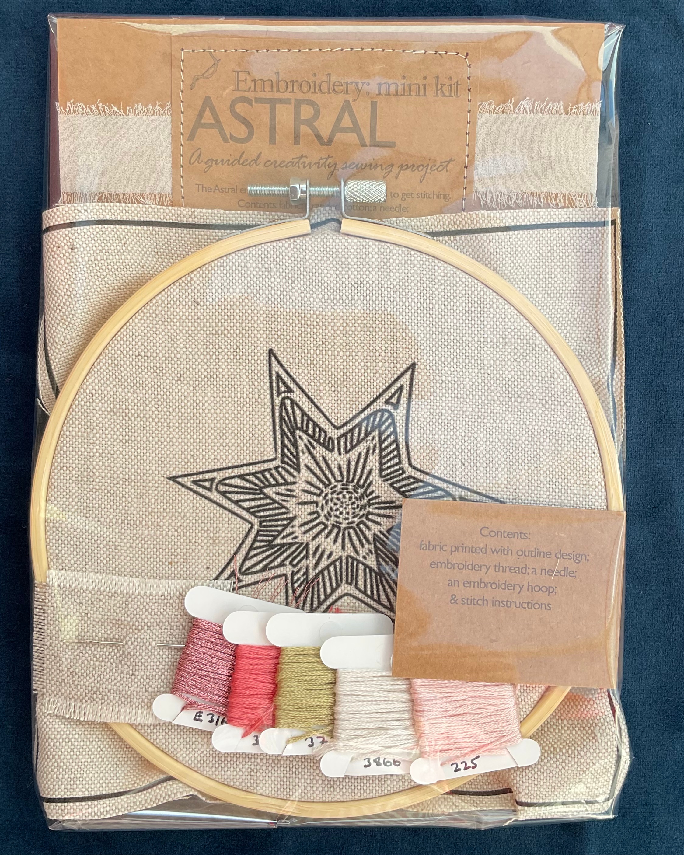 Learn embroidery with space inspired how to kit - a unique beautiful star inspired design pinks