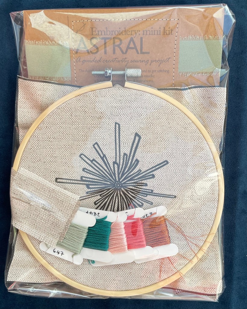 Learn embroidery with space inspired how to kit - a unique beautiful star inspired design n greens and pinks